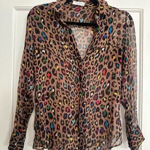 Equipment Signature Silk Shirt XS in RARE Colorful Leopard Print